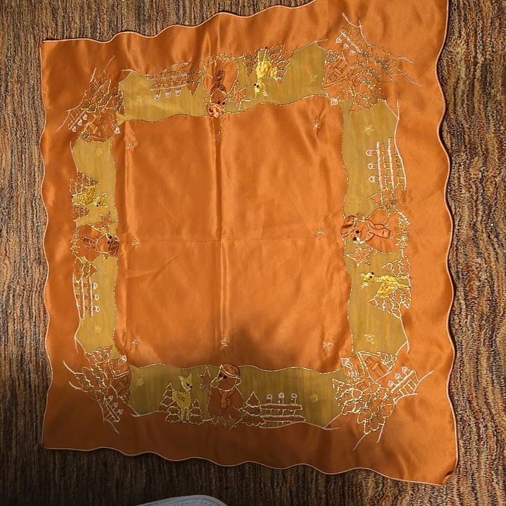 German Table Linen with Snowmen and Deer 34 x 34 inches